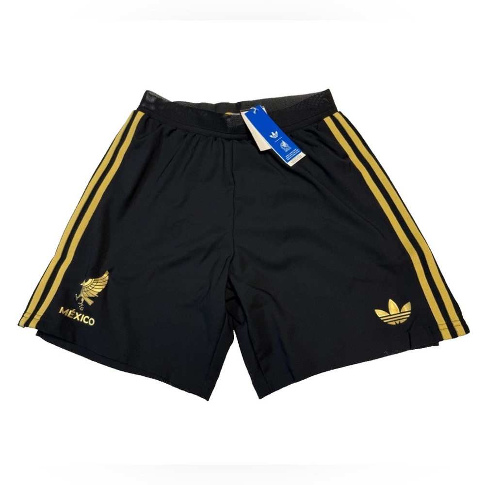 Adidas Mexico 2025 Men’s Black Gold Brief-lined Soccer Football Shorts JF0390